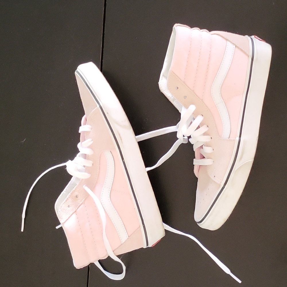 Vans pink hi top skate shoes